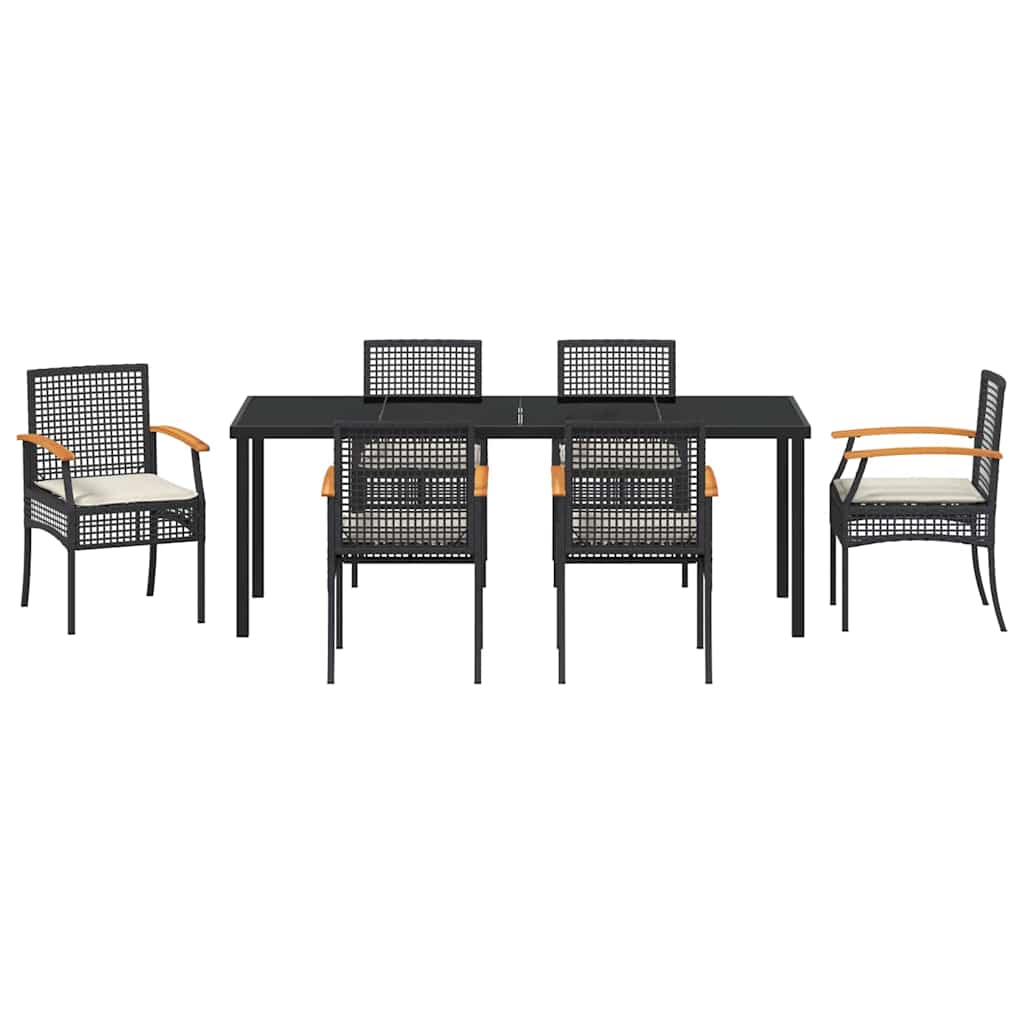 vidaXL Zestaw do jadalni w ogrodzie z poduszką 7 pcs Czarny rattan