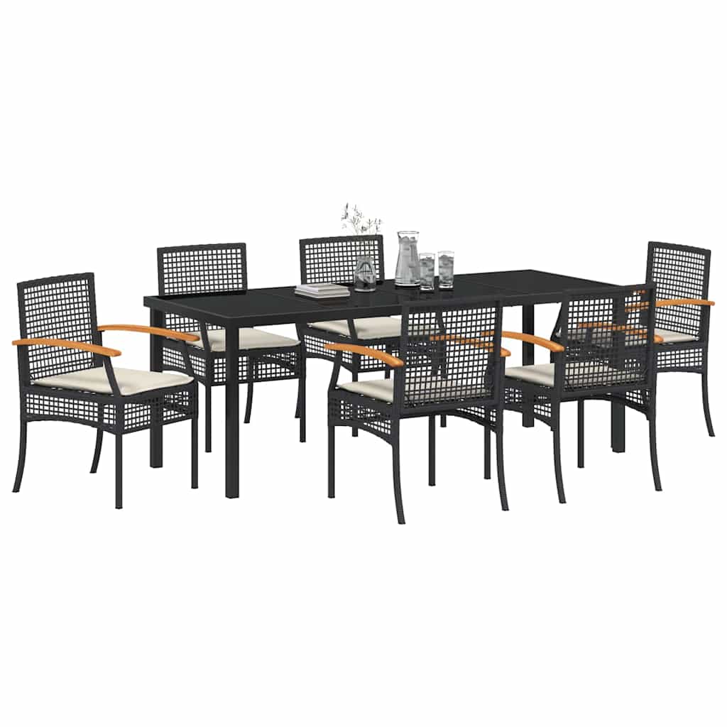 vidaXL Zestaw do jadalni w ogrodzie z poduszką 7 pcs Czarny rattan