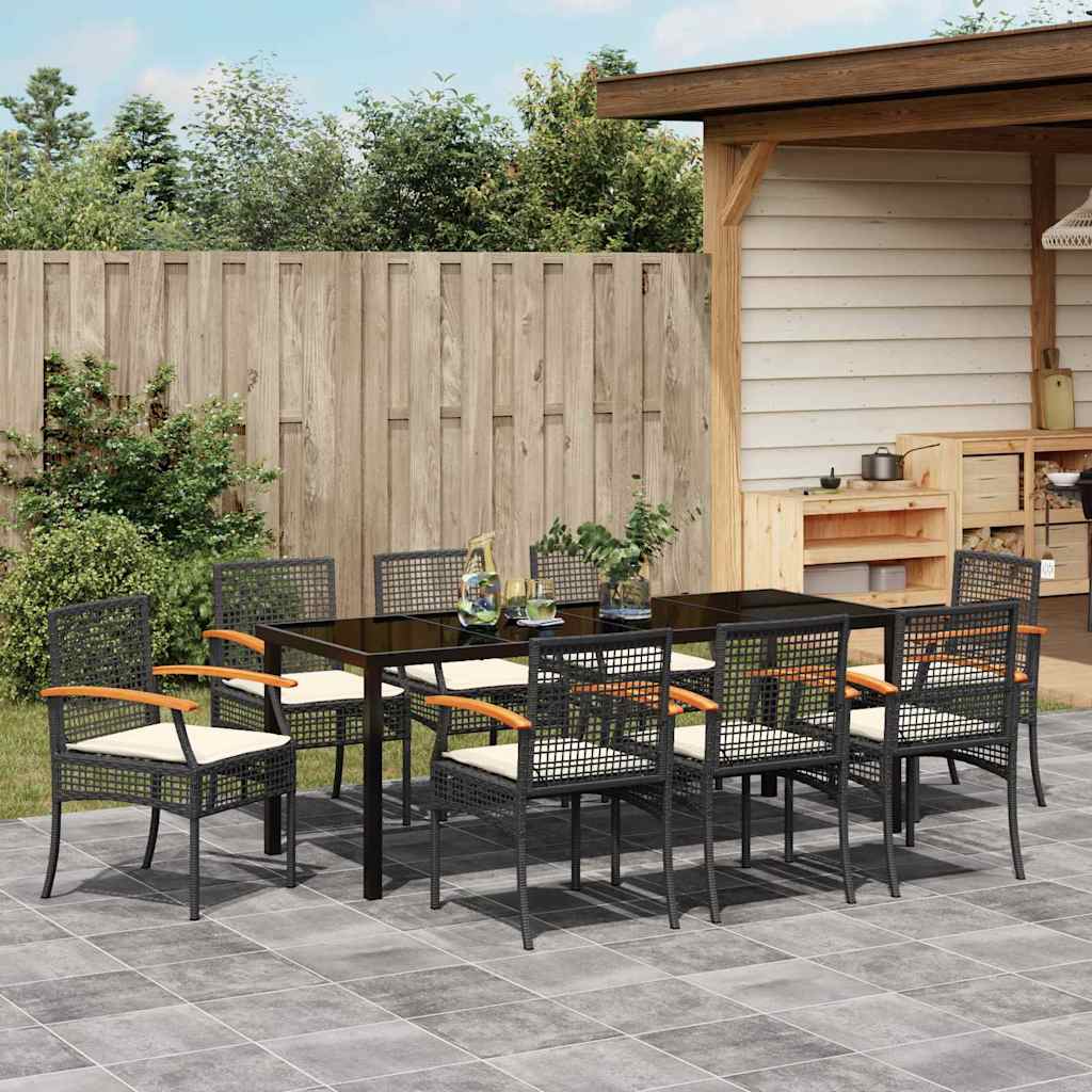 vidaXL Zestaw do jadalni w ogrodzie z poduszką 9 pcs Czarny rattan