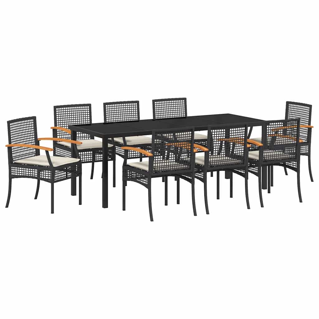 vidaXL Zestaw do jadalni w ogrodzie z poduszką 9 pcs Czarny rattan