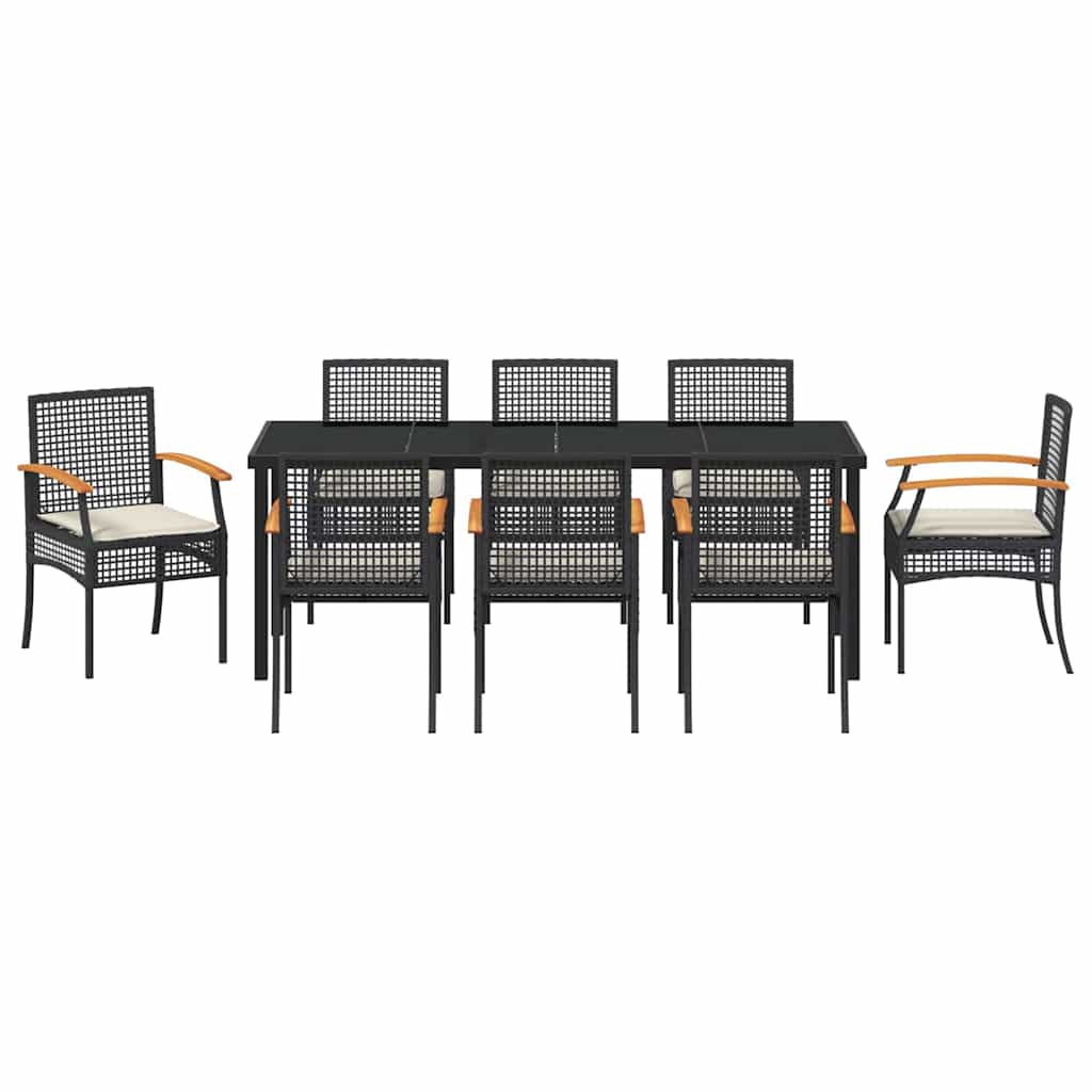 vidaXL Zestaw do jadalni w ogrodzie z poduszką 9 pcs Czarny rattan