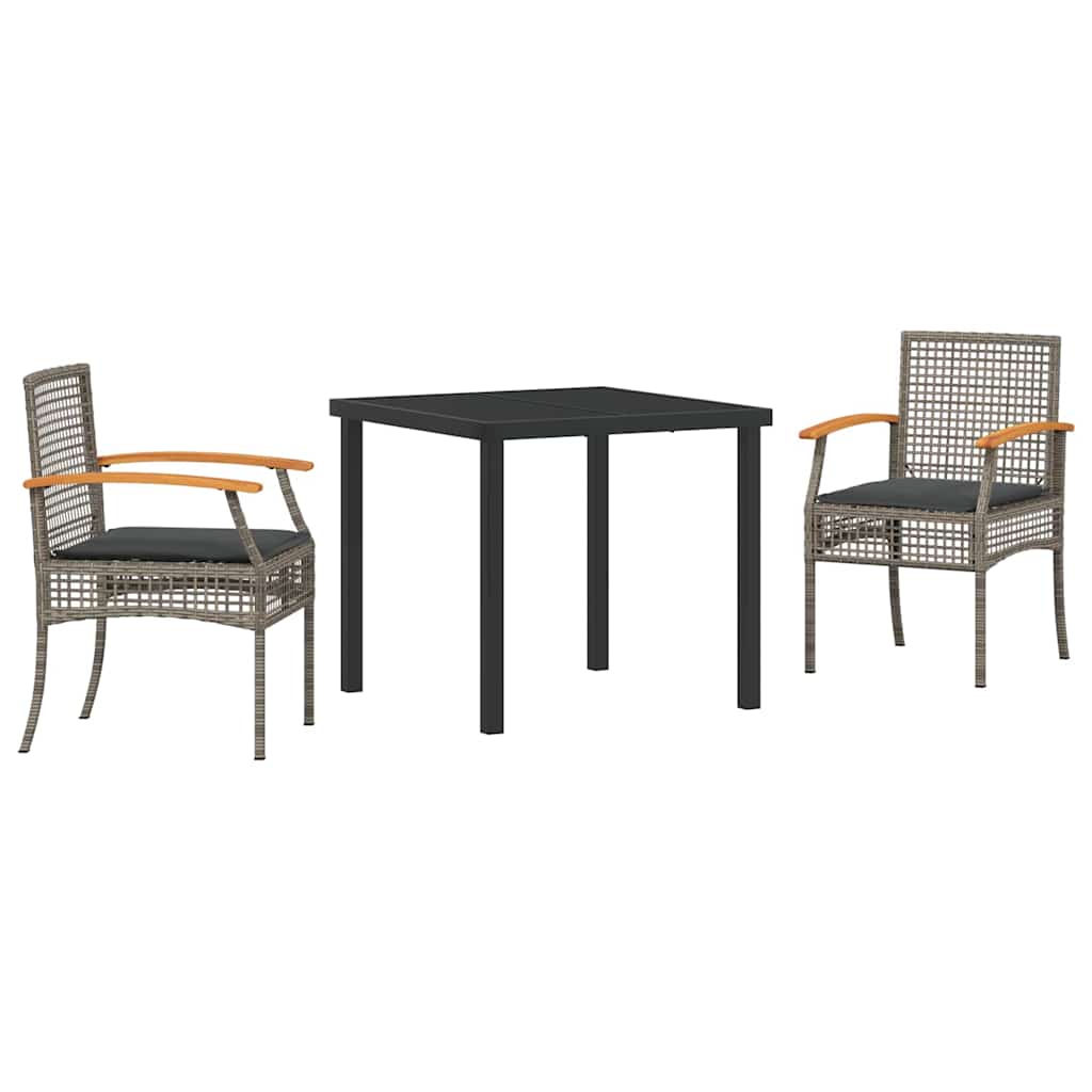 vidaXL Zestaw do jadalni w ogrodzie 3 pcs Szary i czarny rattan