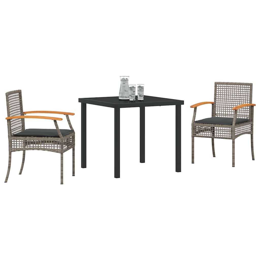 vidaXL Zestaw do jadalni w ogrodzie 3 pcs Szary i czarny rattan