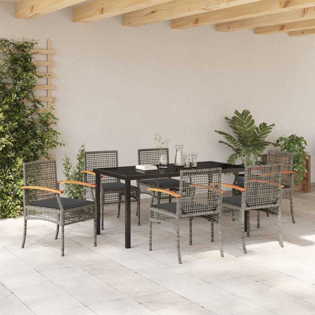 vidaXL Zestaw do jadalni w ogrodzie 7 pcs Szary i czarny rattan