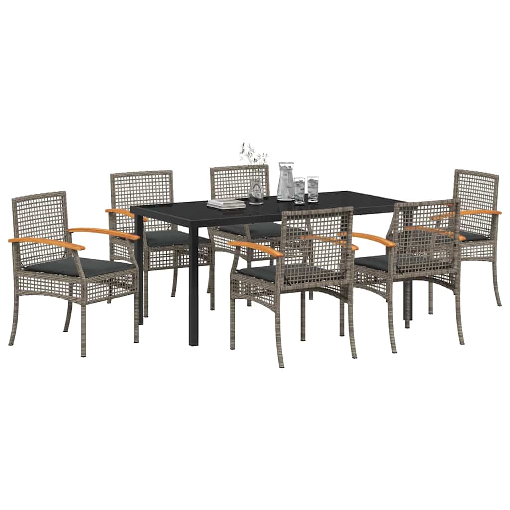 vidaXL Zestaw do jadalni w ogrodzie 7 pcs Szary i czarny rattan
