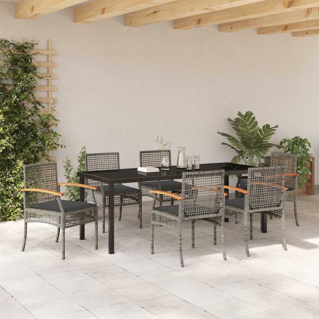 vidaXL Zestaw do jadalni w ogrodzie 7 pcs Szary i czarny rattan