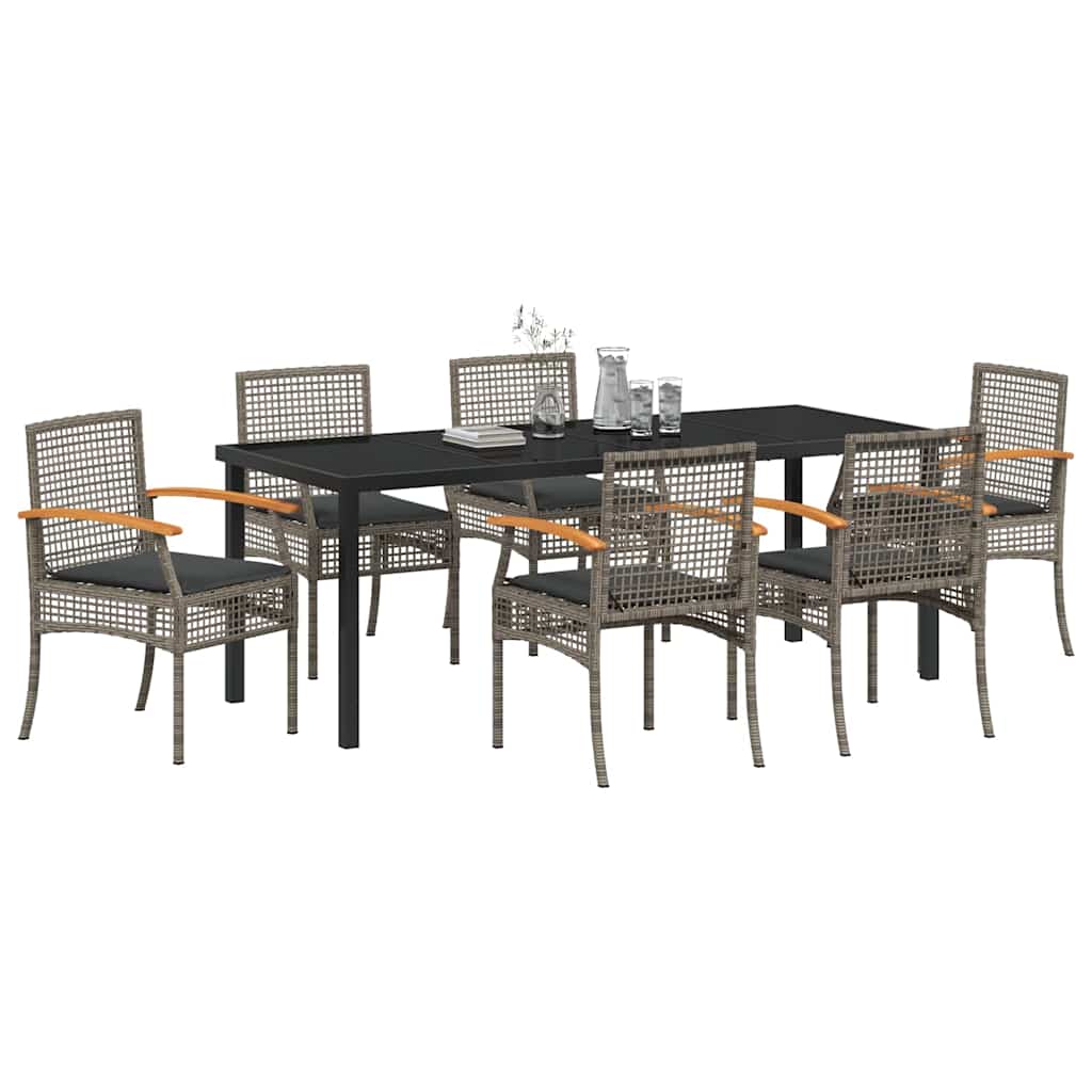vidaXL Zestaw do jadalni w ogrodzie 7 pcs Szary i czarny rattan