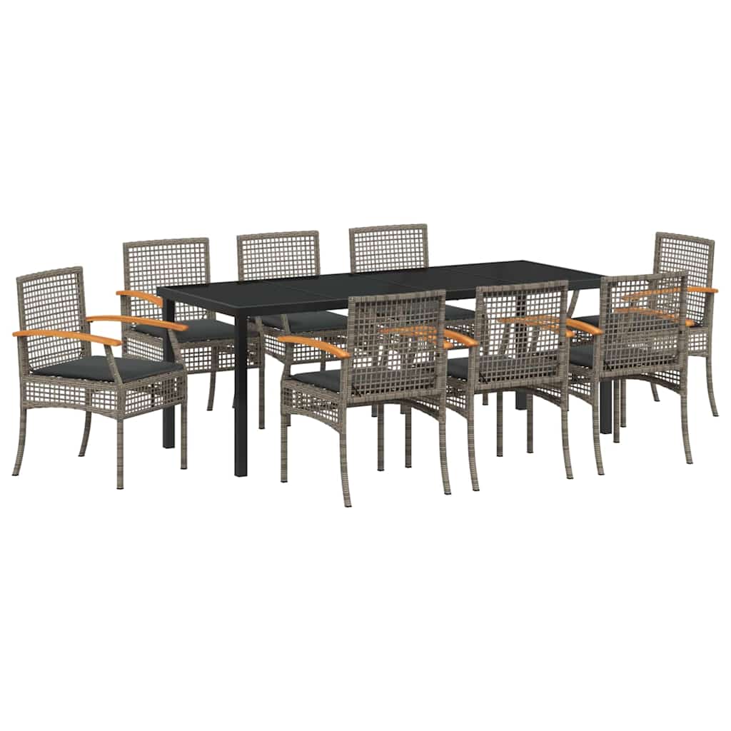 vidaXL Zestaw do jadalni w ogrodzie 9 pcs Szary i czarny rattan