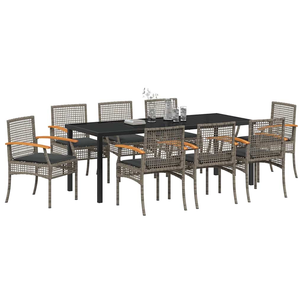 vidaXL Zestaw do jadalni w ogrodzie 9 pcs Szary i czarny rattan