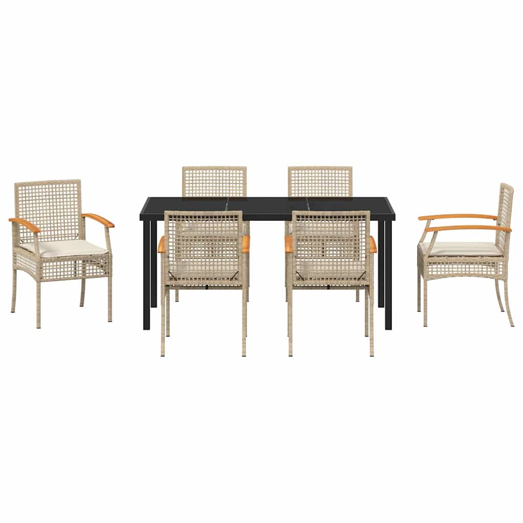 vidaXL Zestaw do jadalni w ogrodzie 7 pcs Beżowy i czarny rattan