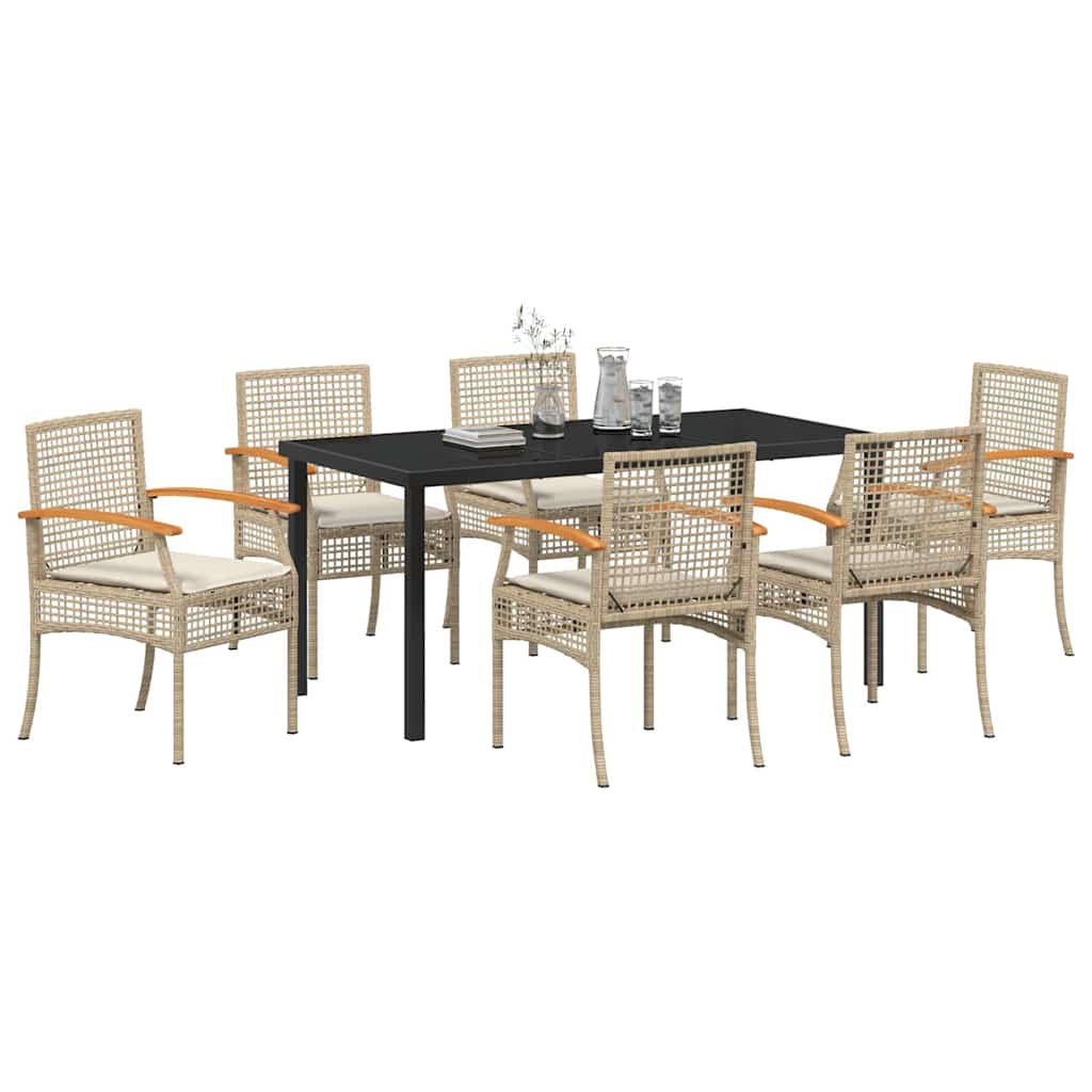 vidaXL Zestaw do jadalni w ogrodzie 7 pcs Beżowy i czarny rattan