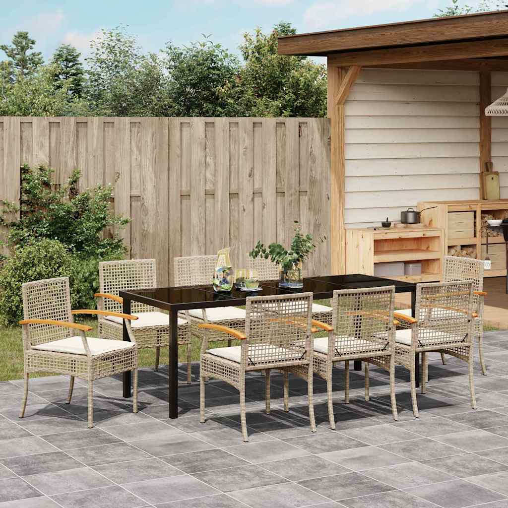 vidaXL Zestaw do jadalni w ogrodzie 9 pcs Beżowy i czarny rattan