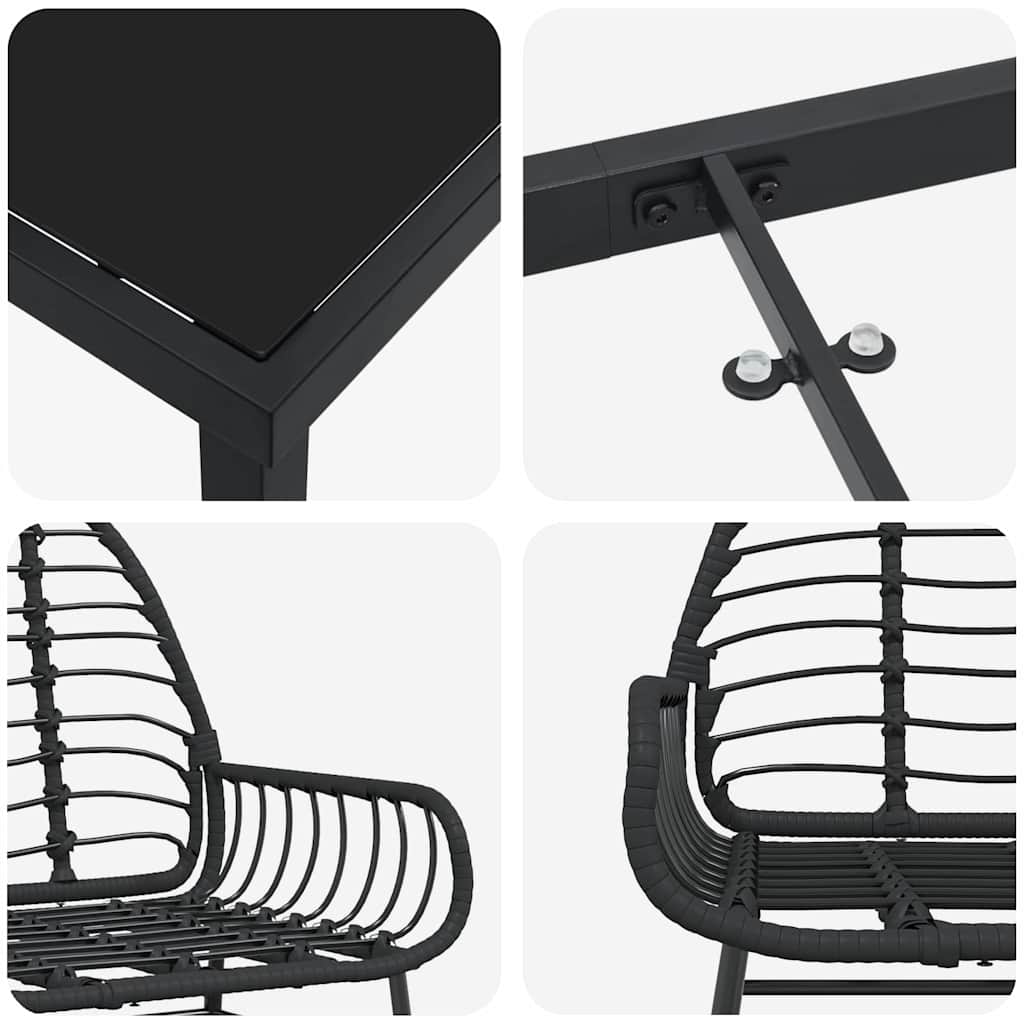 vidaXL Zestaw do jadalni w ogrodzie 3 pcs Czarny polirattan