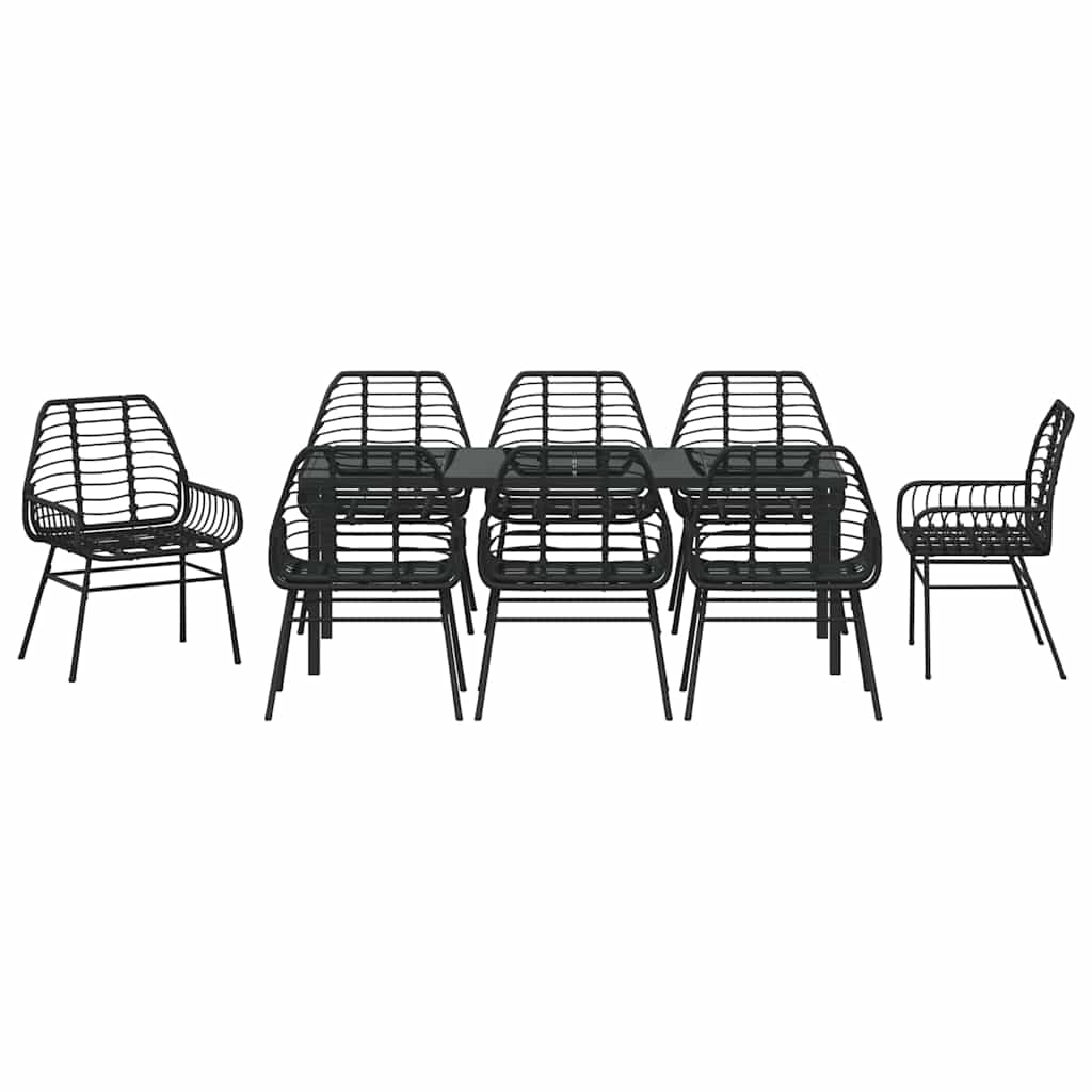 vidaXL Zestaw do jadalni w ogrodzie 9 pcs Czarny polirattan