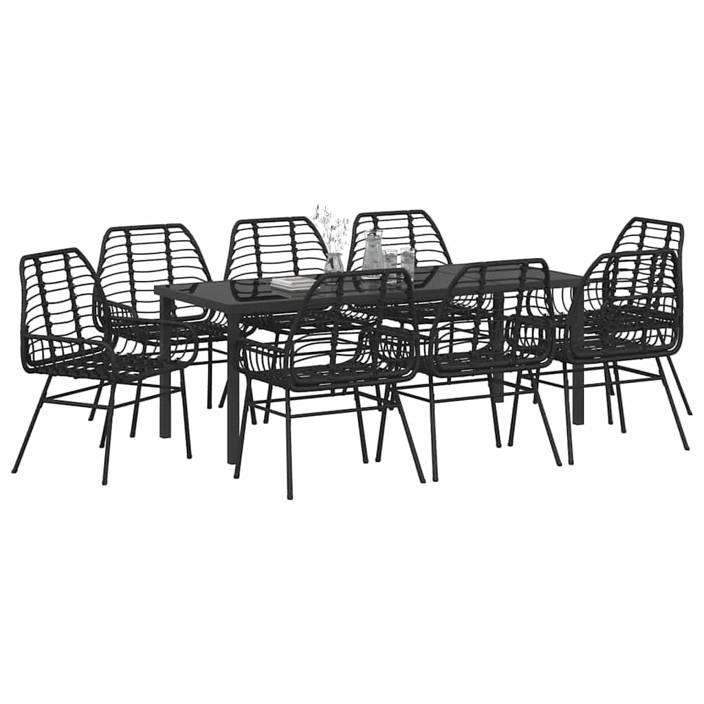 vidaXL Zestaw do jadalni w ogrodzie 9 pcs Czarny polirattan
