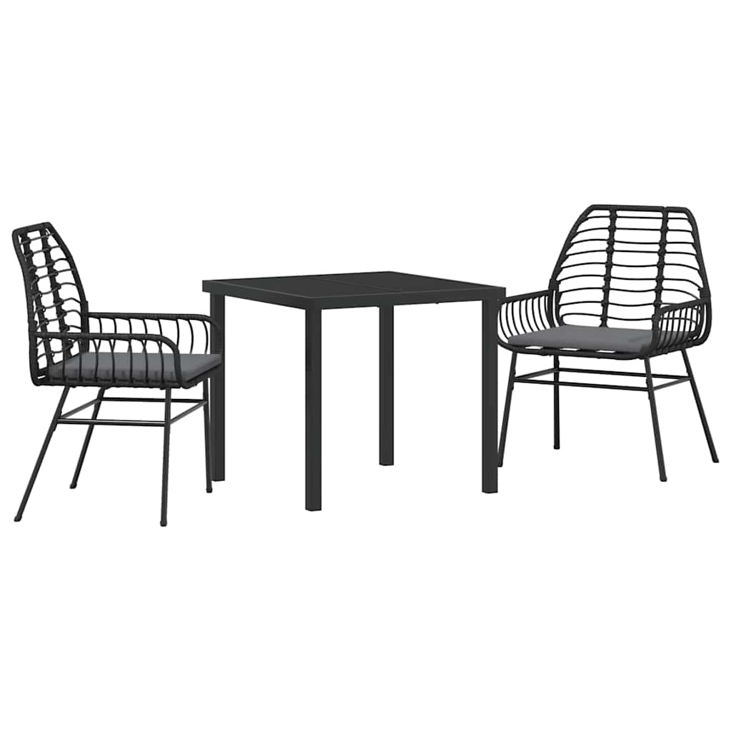 vidaXL Zestaw do jadalni w ogrodzie 3 pcs Czarny polirattan