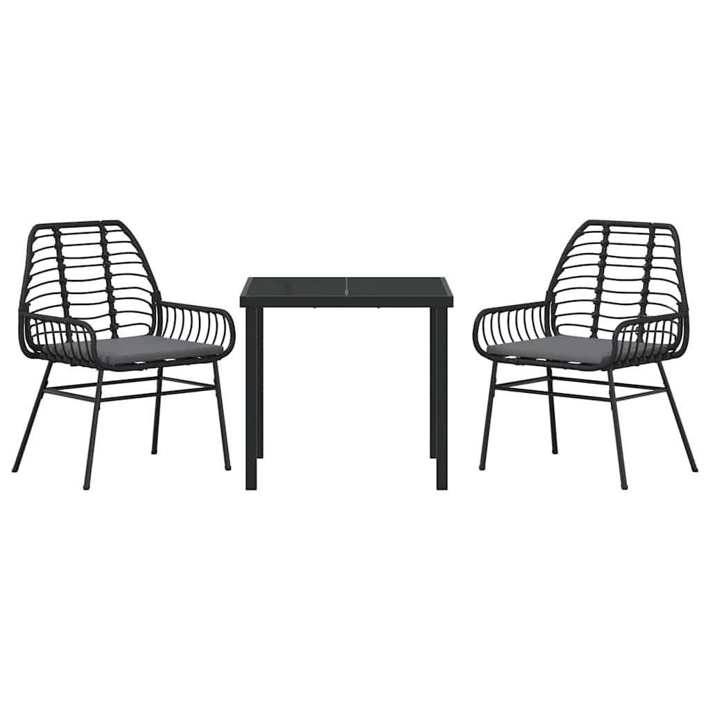 vidaXL Zestaw do jadalni w ogrodzie 3 pcs Czarny polirattan