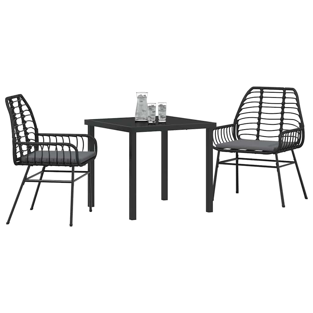 vidaXL Zestaw do jadalni w ogrodzie 3 pcs Czarny polirattan