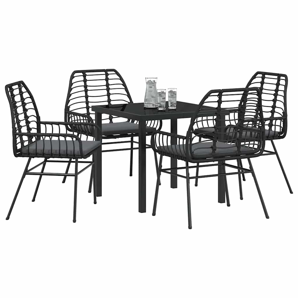 vidaXL Zestaw do jadalni w ogrodzie 5 pcs Czarny polirattan