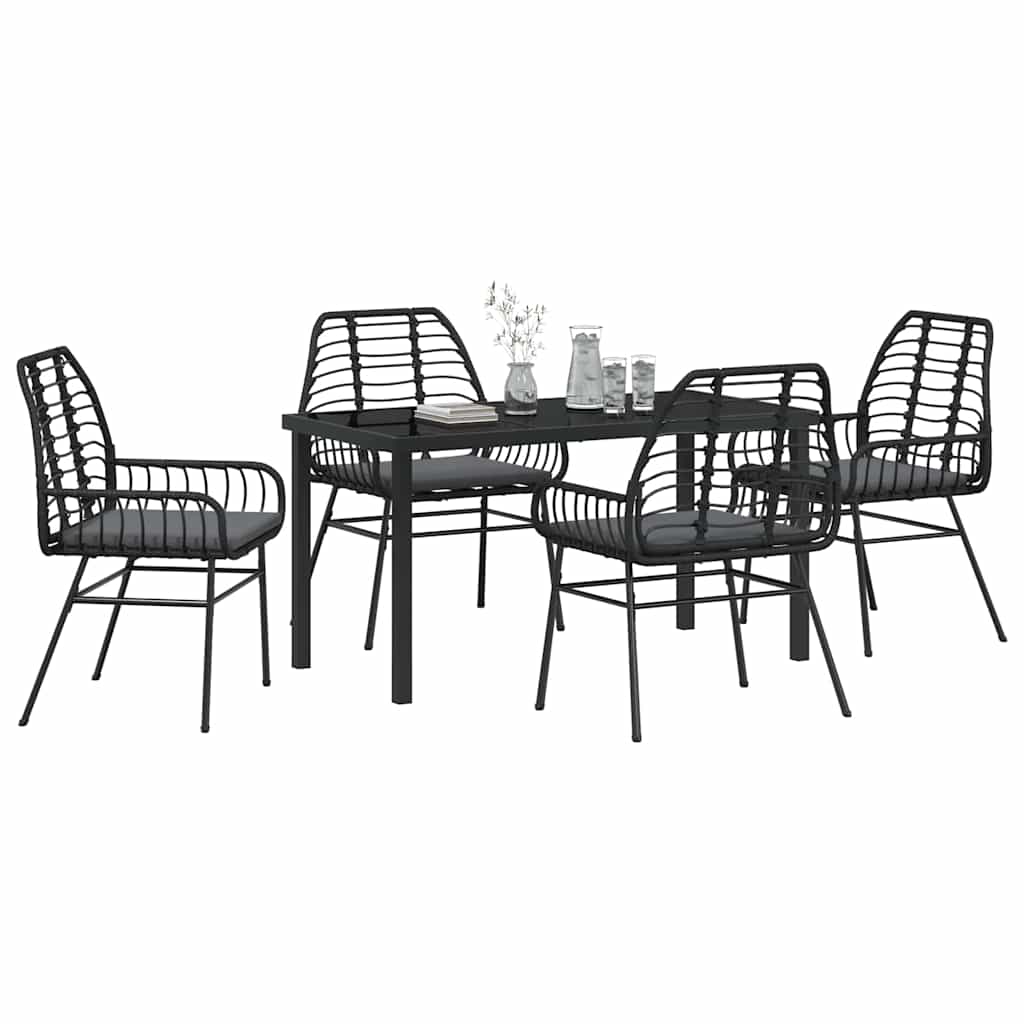 vidaXL Zestaw do jadalni w ogrodzie 5 pcs Czarny polirattan