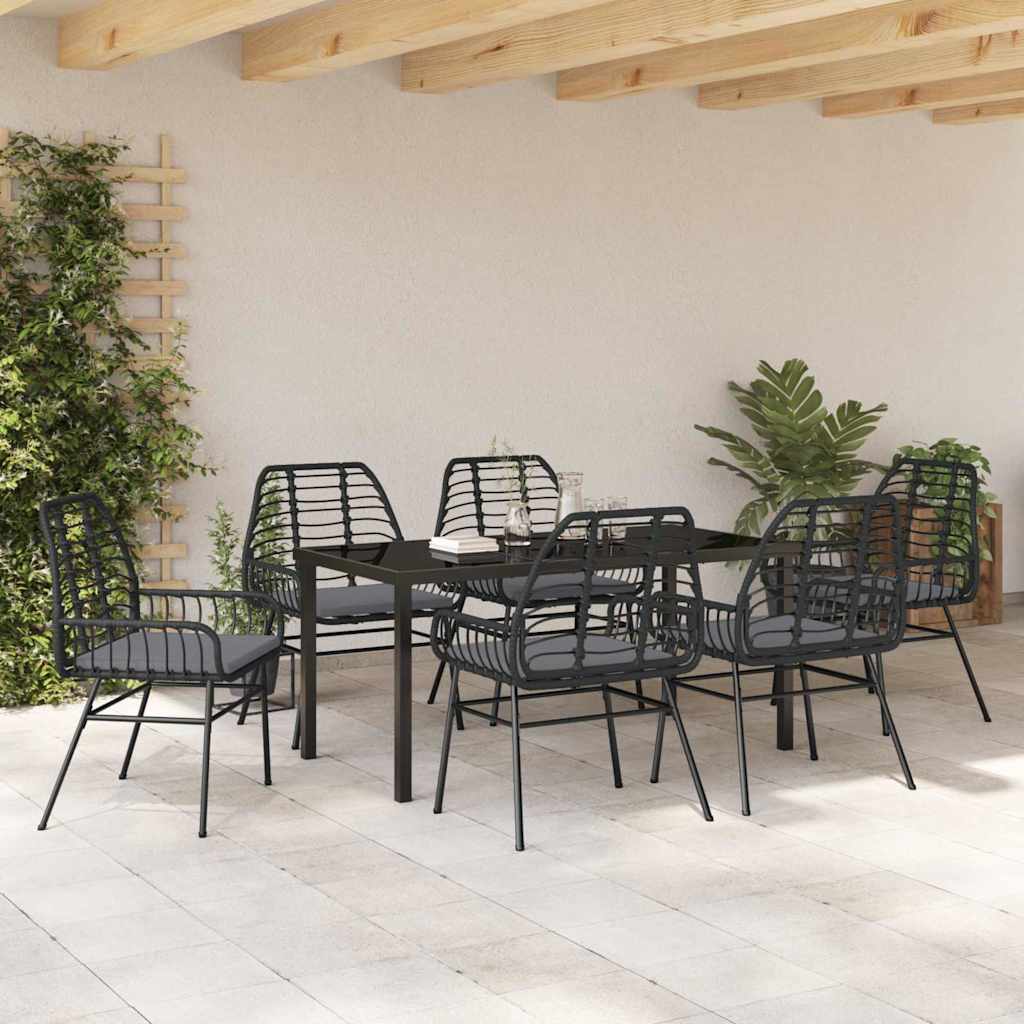 vidaXL Zestaw do jadalni w ogrodzie 7 pcs Czarny polirattan