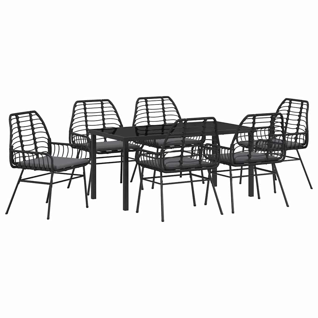 vidaXL Zestaw do jadalni w ogrodzie 7 pcs Czarny polirattan