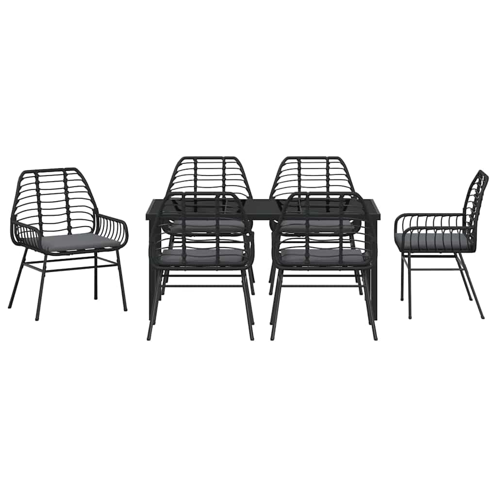 vidaXL Zestaw do jadalni w ogrodzie 7 pcs Czarny polirattan