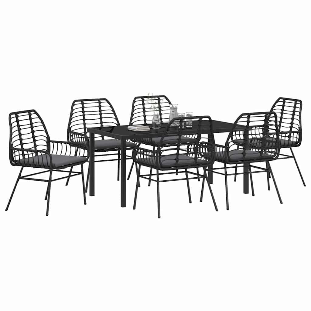 vidaXL Zestaw do jadalni w ogrodzie 7 pcs Czarny polirattan