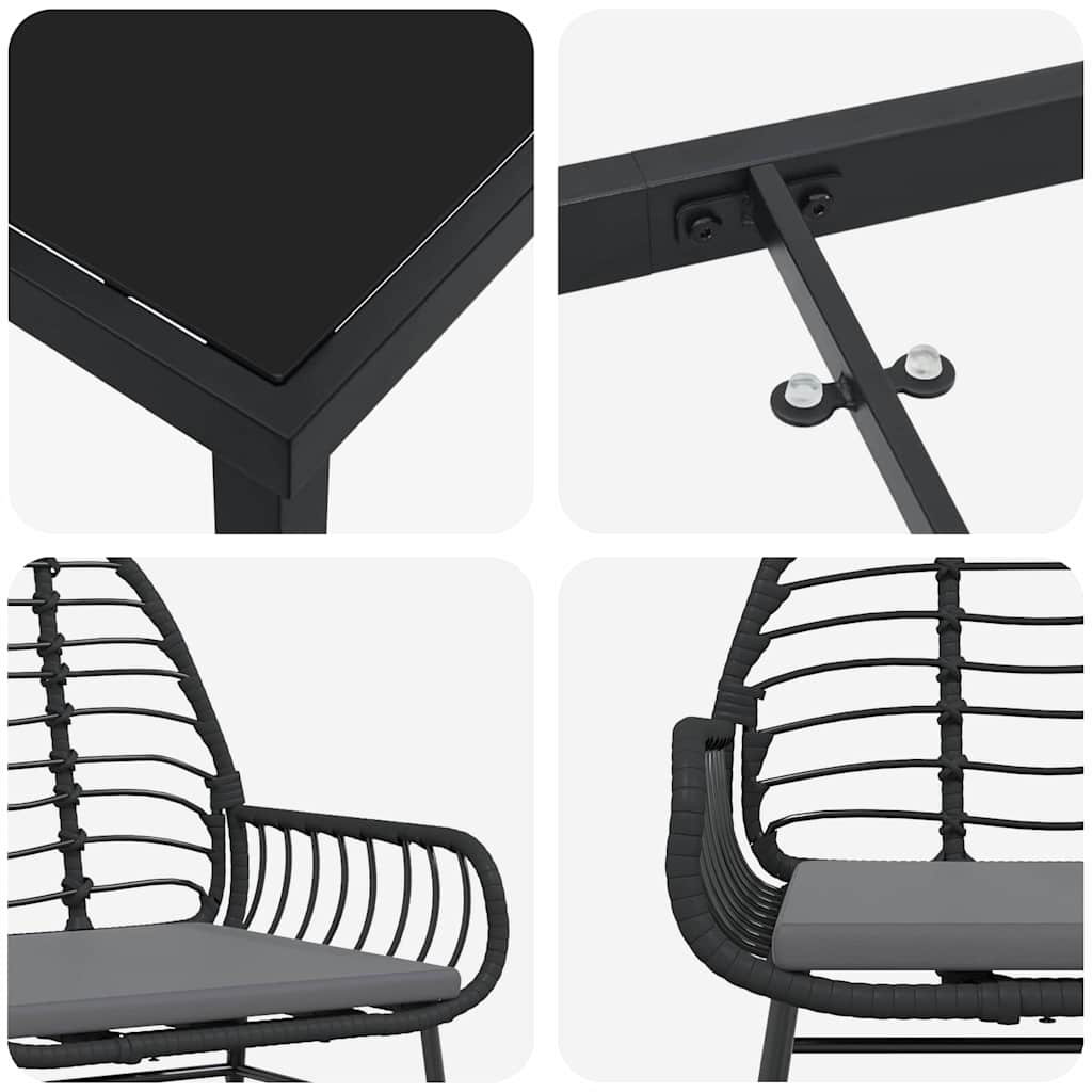 vidaXL Zestaw do jadalni w ogrodzie 7 pcs Czarny polirattan