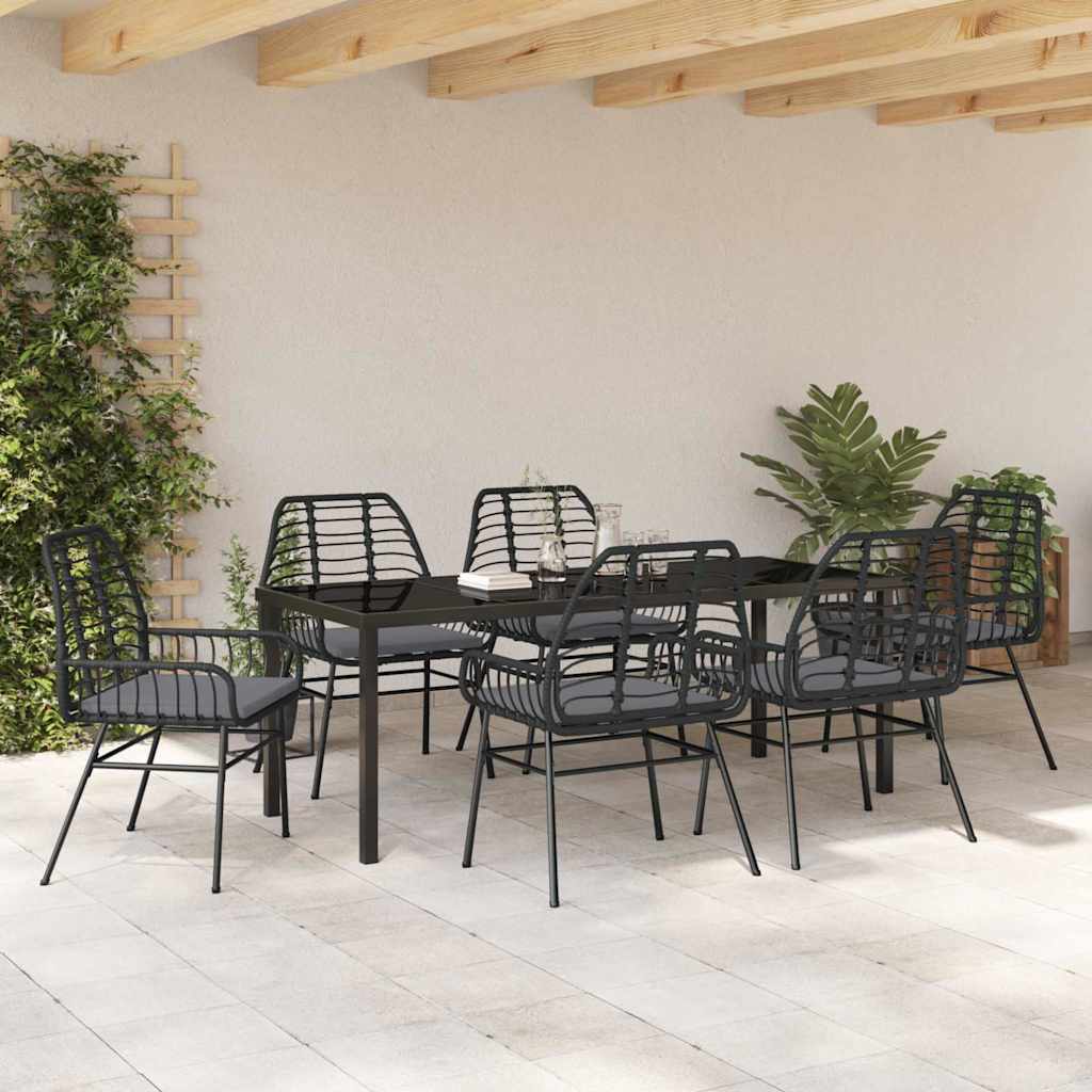 vidaXL Zestaw do jadalni w ogrodzie 7 pcs Czarny polirattan