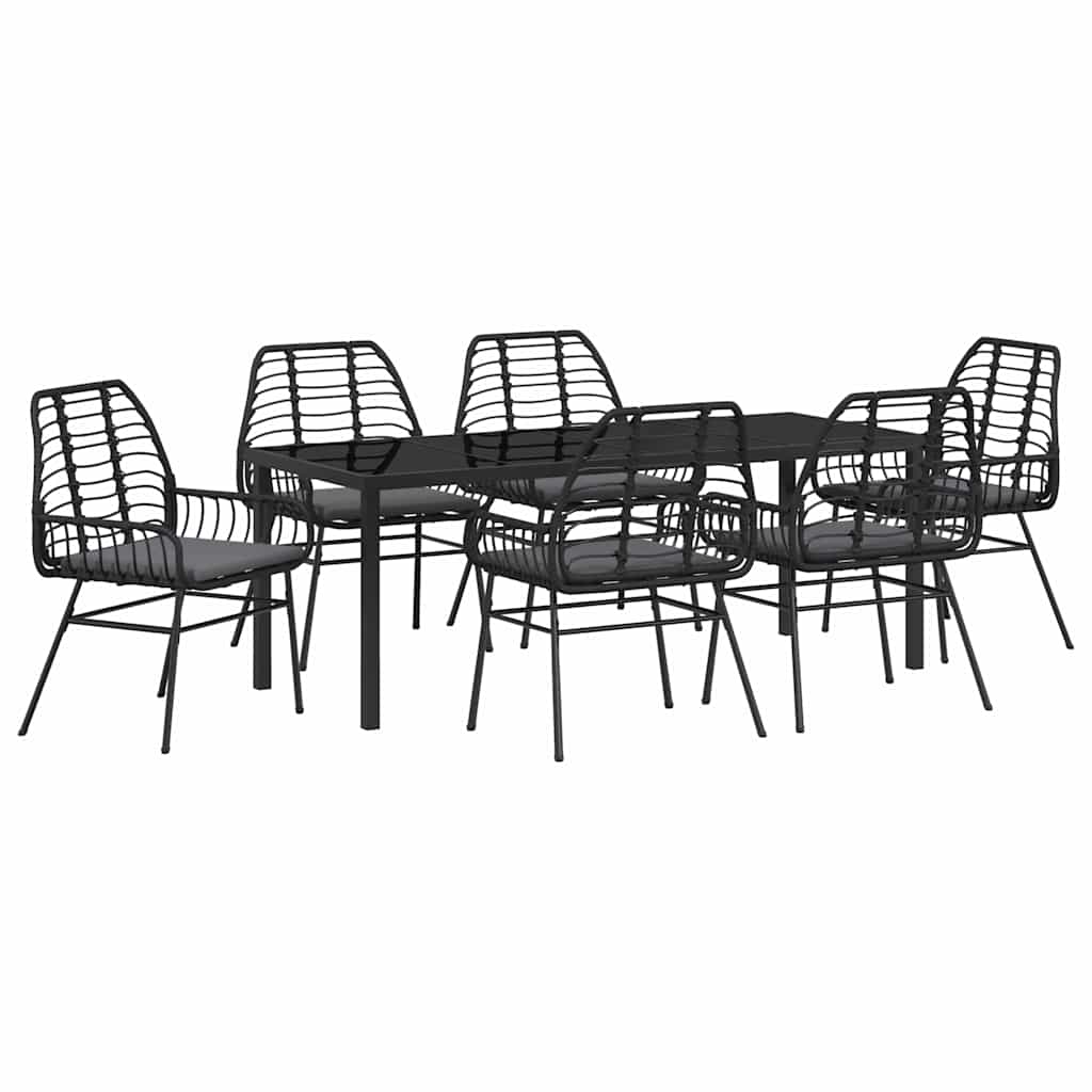 vidaXL Zestaw do jadalni w ogrodzie 7 pcs Czarny polirattan