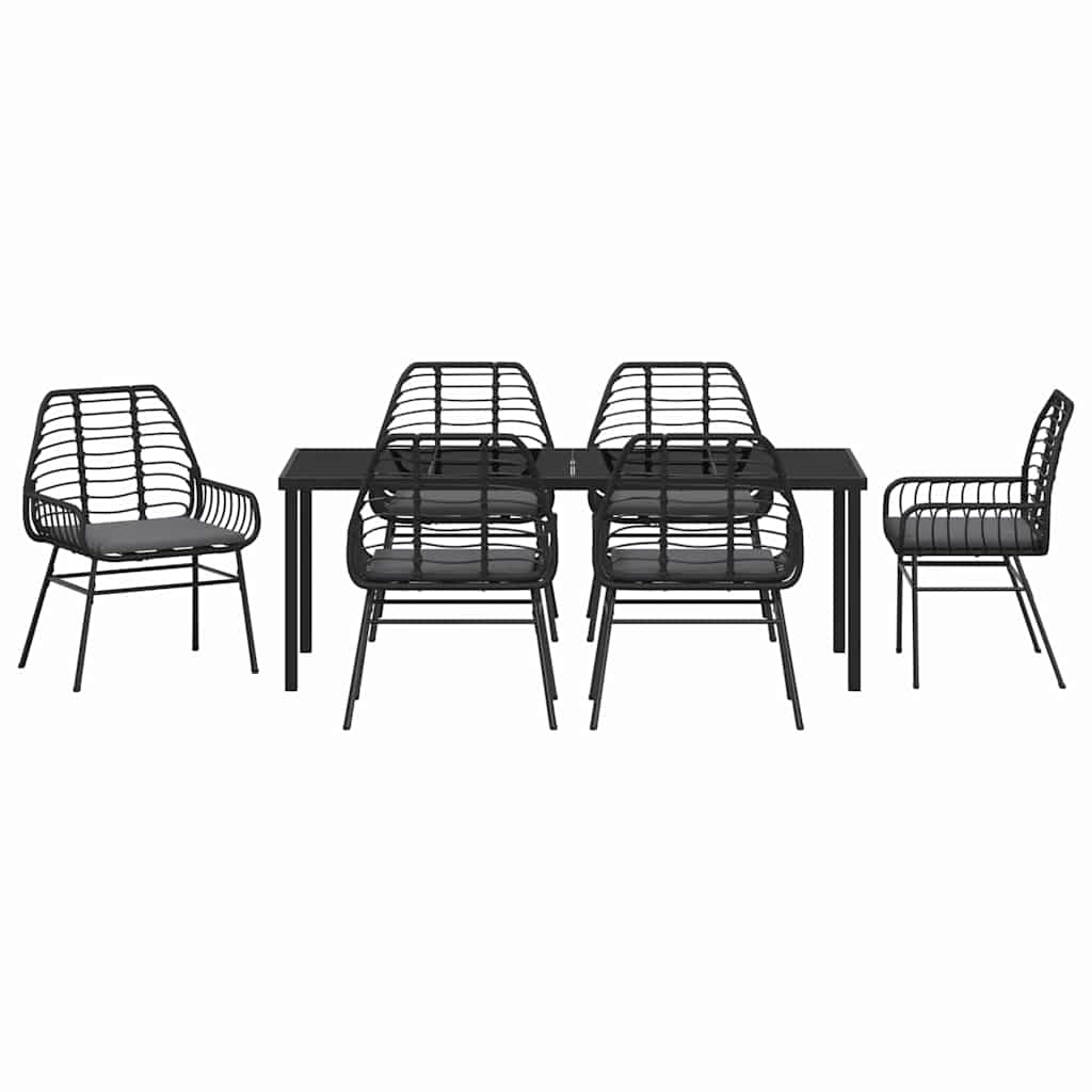 vidaXL Zestaw do jadalni w ogrodzie 7 pcs Czarny polirattan