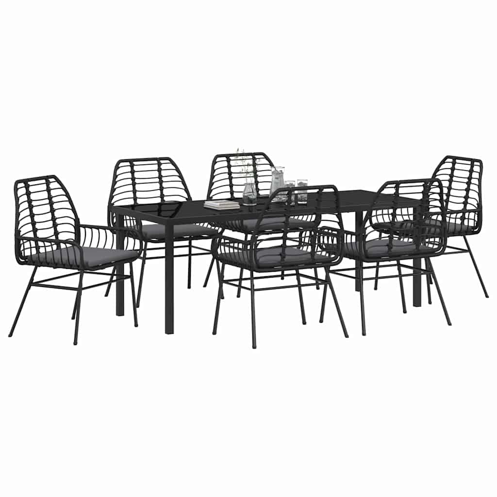 vidaXL Zestaw do jadalni w ogrodzie 7 pcs Czarny polirattan