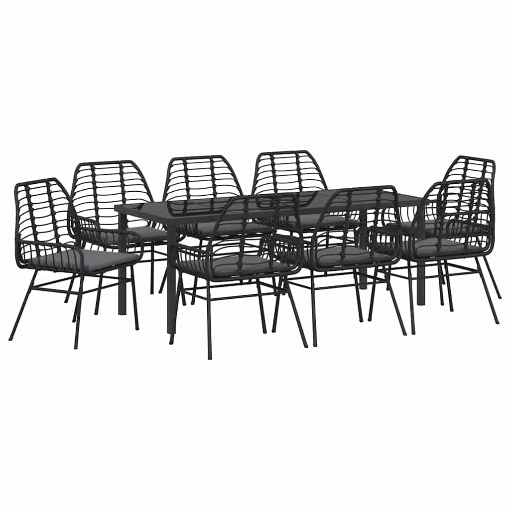 vidaXL Zestaw do jadalni w ogrodzie 9 pcs Czarny polirattan