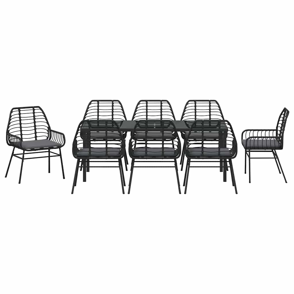 vidaXL Zestaw do jadalni w ogrodzie 9 pcs Czarny polirattan
