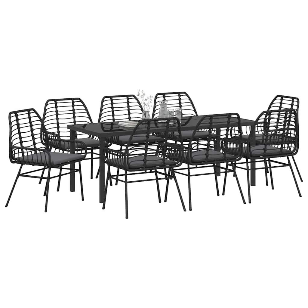 vidaXL Zestaw do jadalni w ogrodzie 9 pcs Czarny polirattan