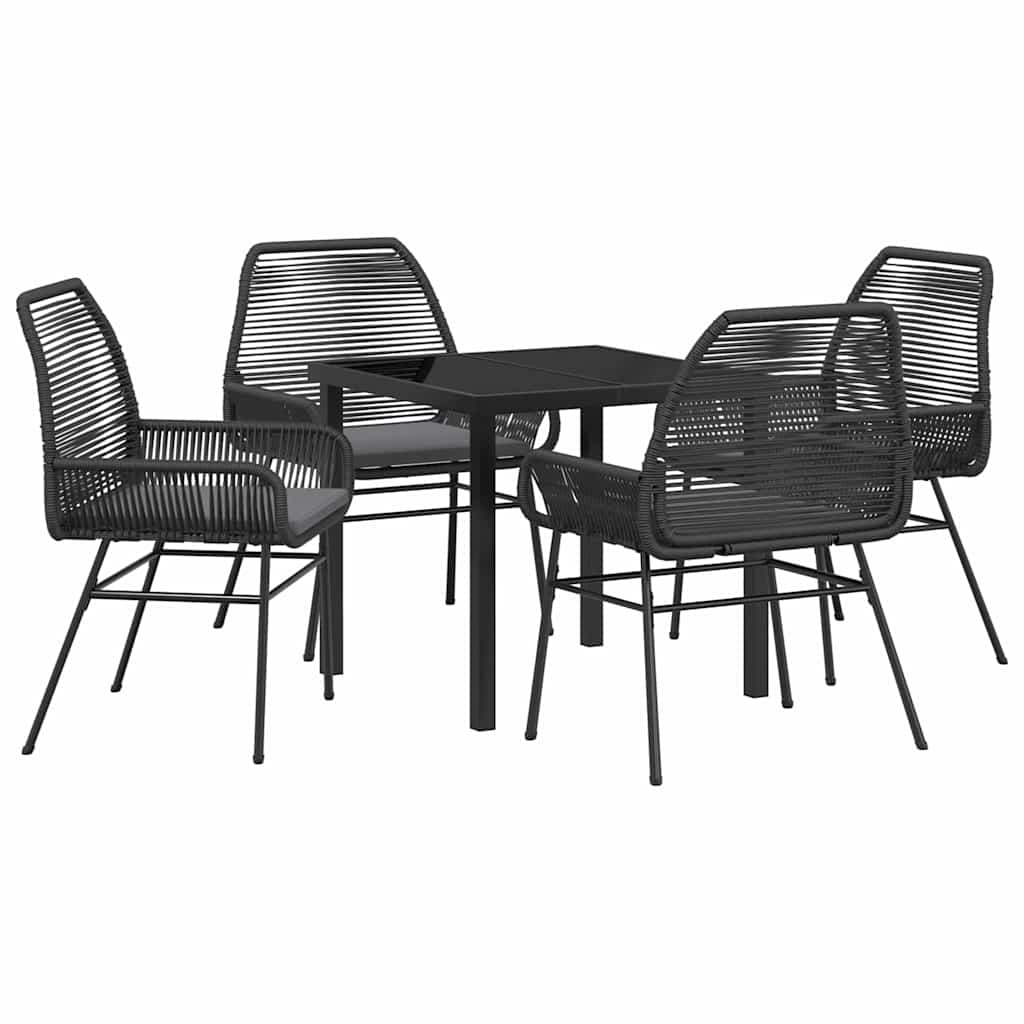 vidaXL Zestaw do jadalni w ogrodzie z poduszką 5 pcs Czarny polirattan