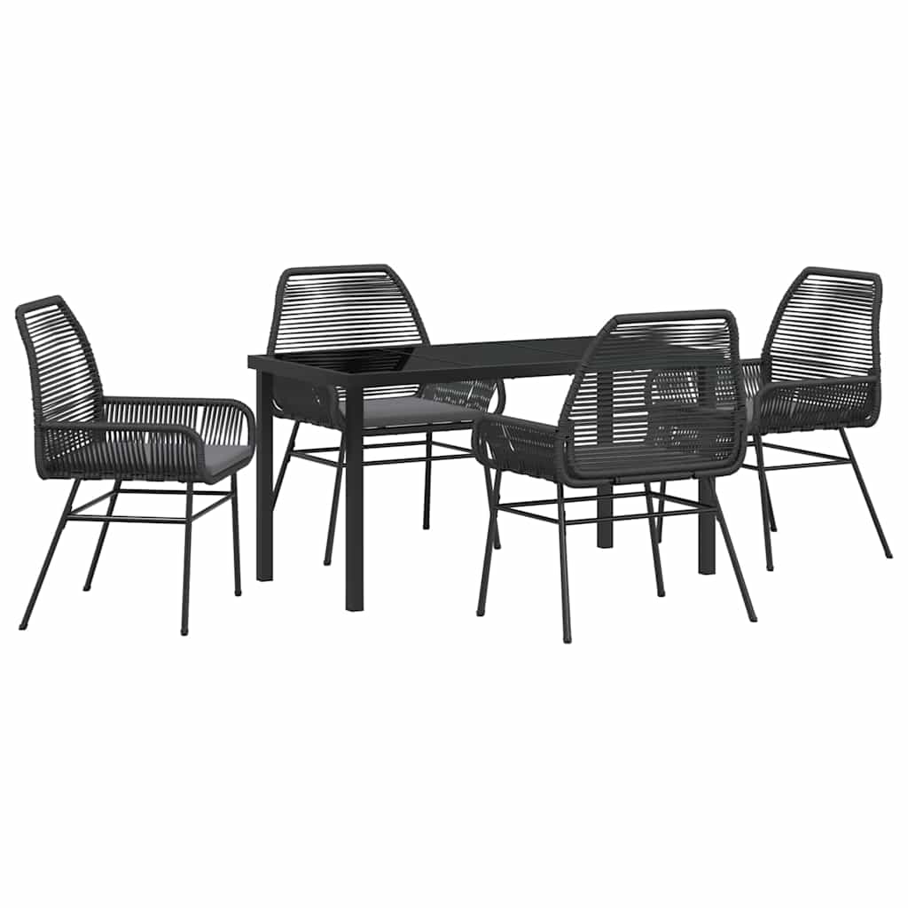 vidaXL Zestaw do jadalni w ogrodzie z poduszką 5 pcs Czarny polirattan