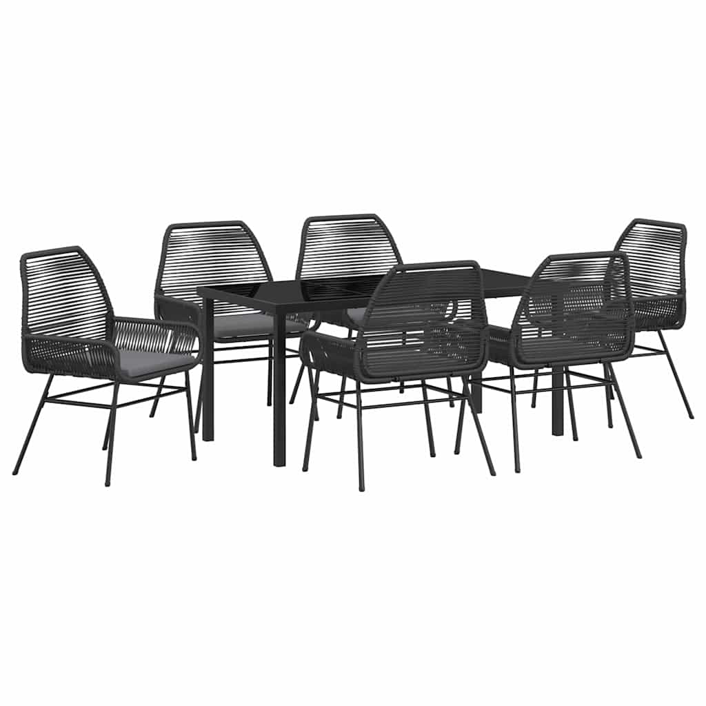 vidaXL Zestaw do jadalni w ogrodzie z poduszką 7 pcs Czarny polirattan