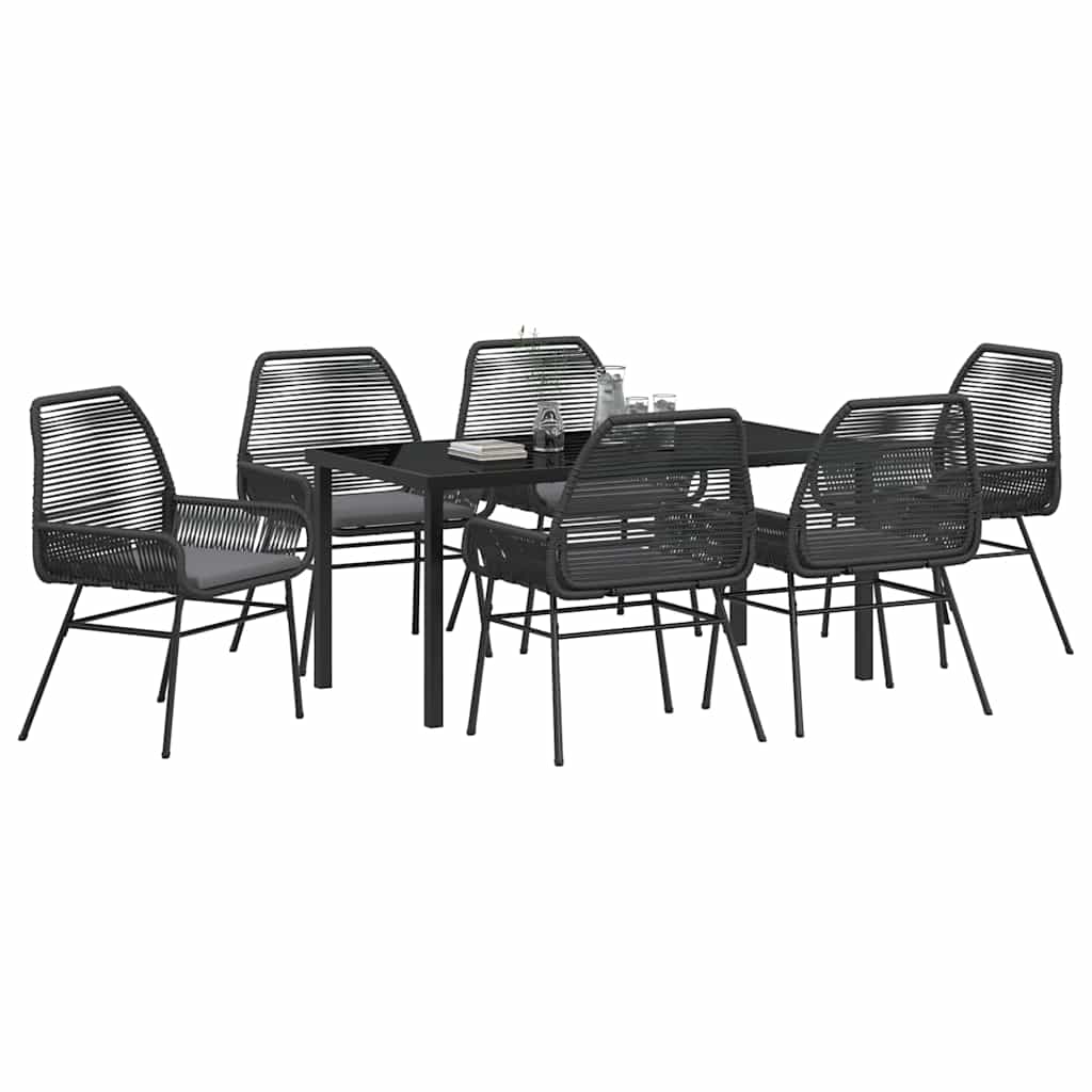 vidaXL Zestaw do jadalni w ogrodzie z poduszką 7 pcs Czarny polirattan