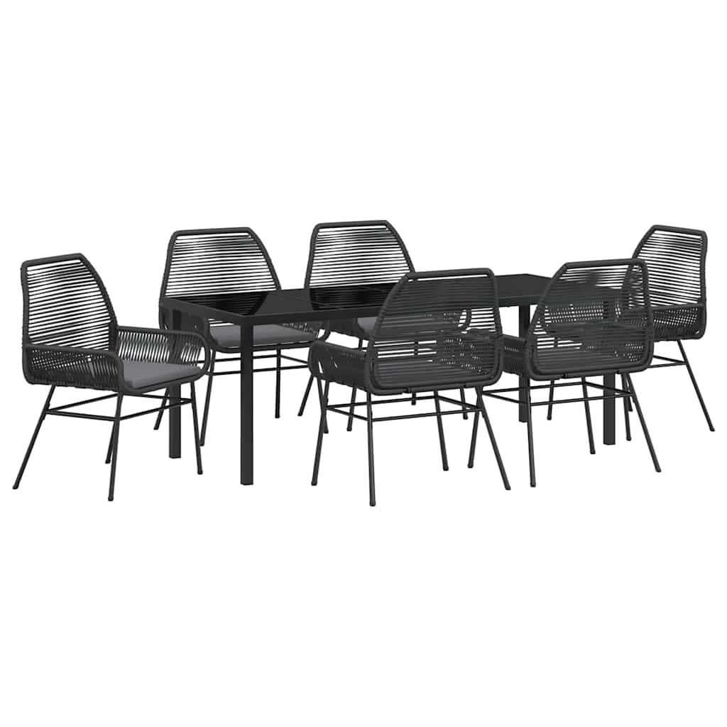 vidaXL Zestaw do jadalni w ogrodzie z poduszką 7 pcs Czarny polirattan