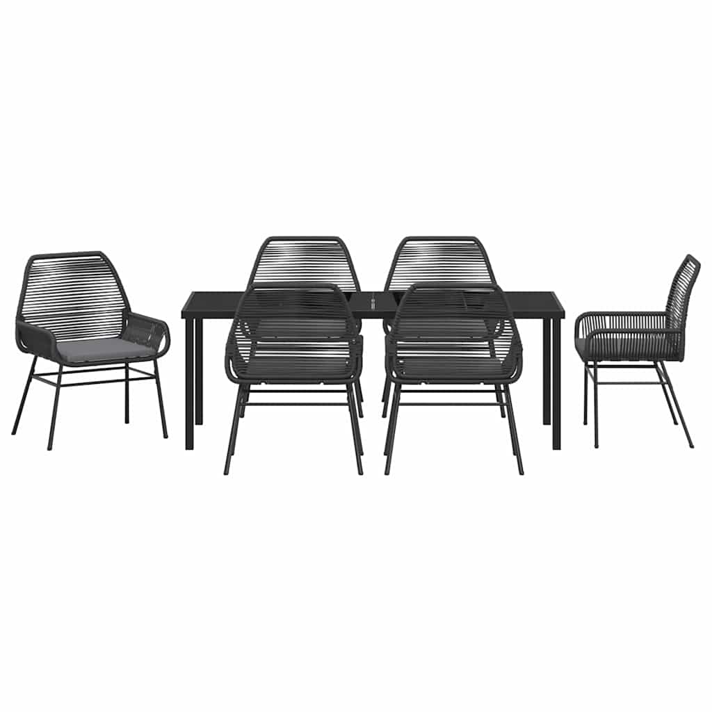 vidaXL Zestaw do jadalni w ogrodzie z poduszką 7 pcs Czarny polirattan
