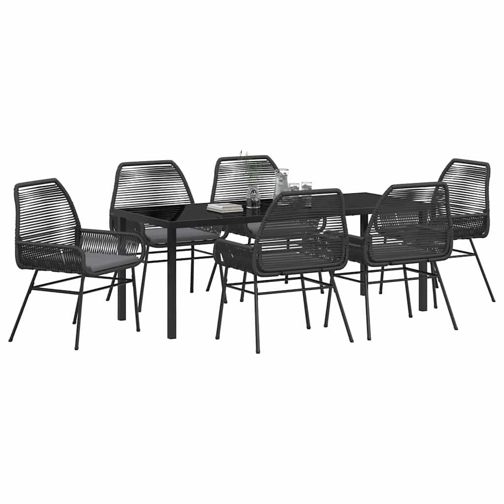 vidaXL Zestaw do jadalni w ogrodzie z poduszką 7 pcs Czarny polirattan