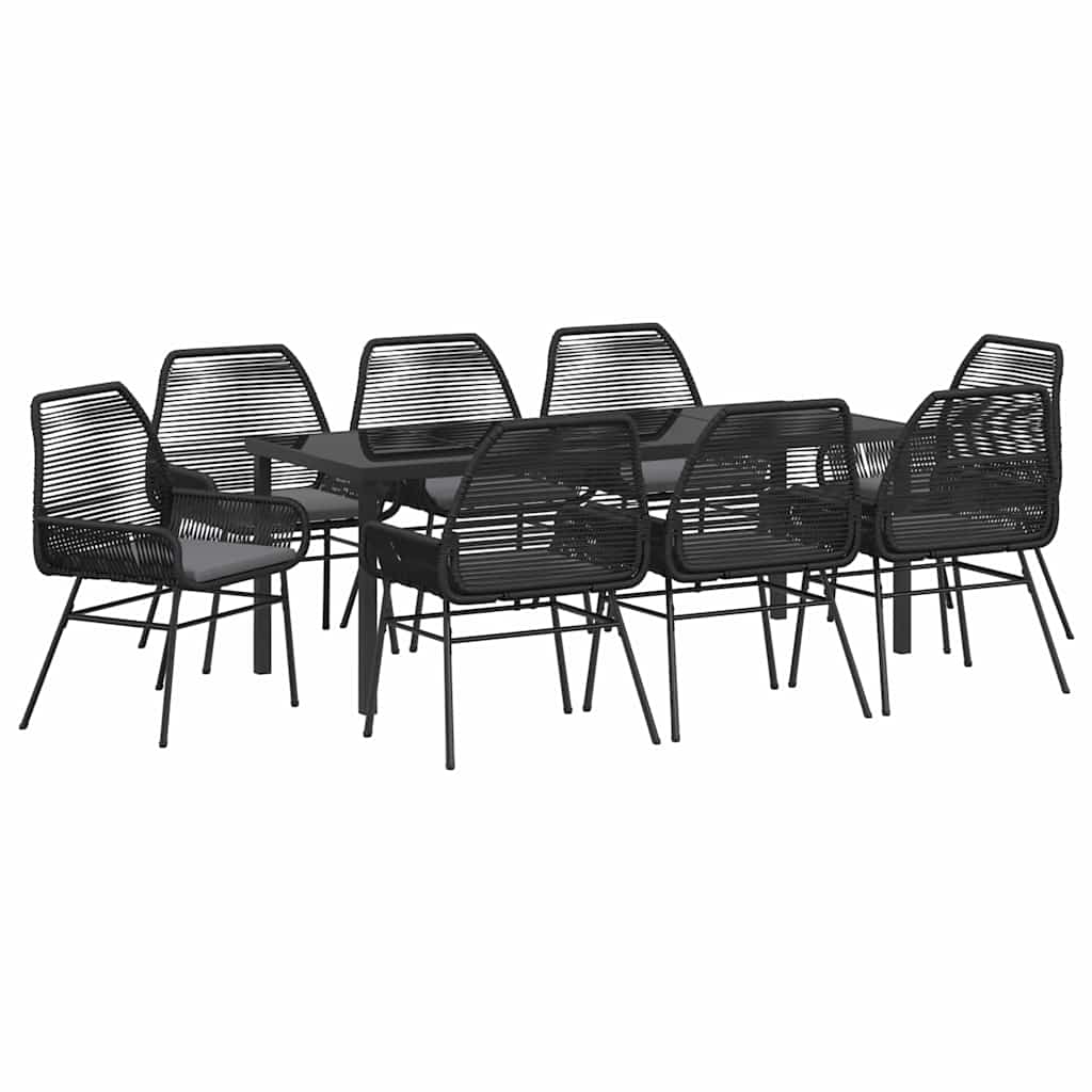 vidaXL Zestaw do jadalni w ogrodzie z poduszką 9 pcs Czarny polirattan
