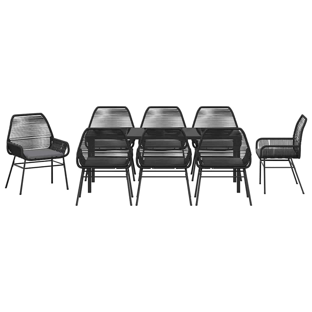 vidaXL Zestaw do jadalni w ogrodzie z poduszką 9 pcs Czarny polirattan