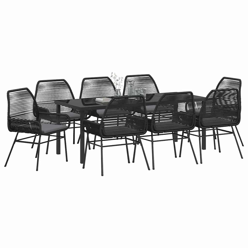 vidaXL Zestaw do jadalni w ogrodzie z poduszką 9 pcs Czarny polirattan