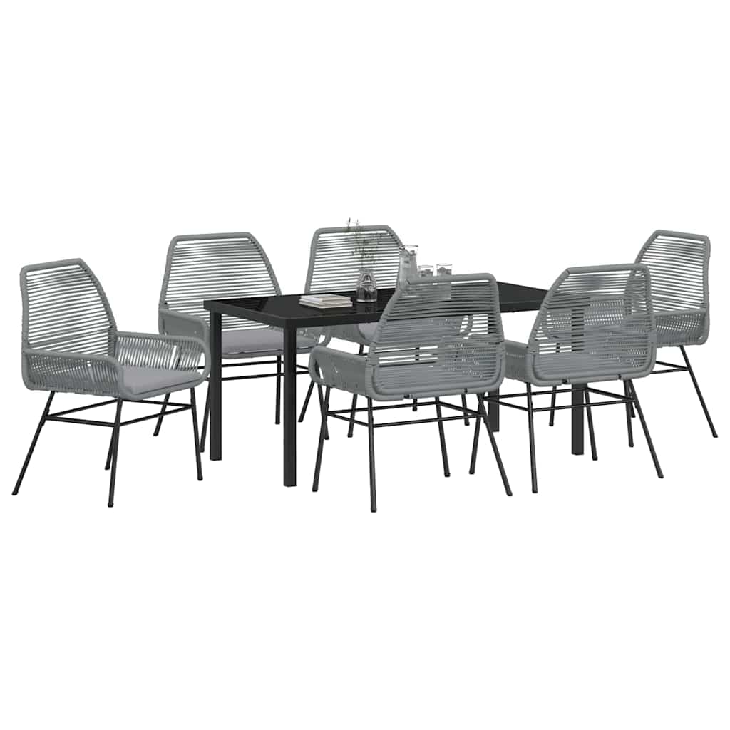 vidaXL Zestaw do jadalni w ogrodzie z poduszką 7 pcs Szary polirattan