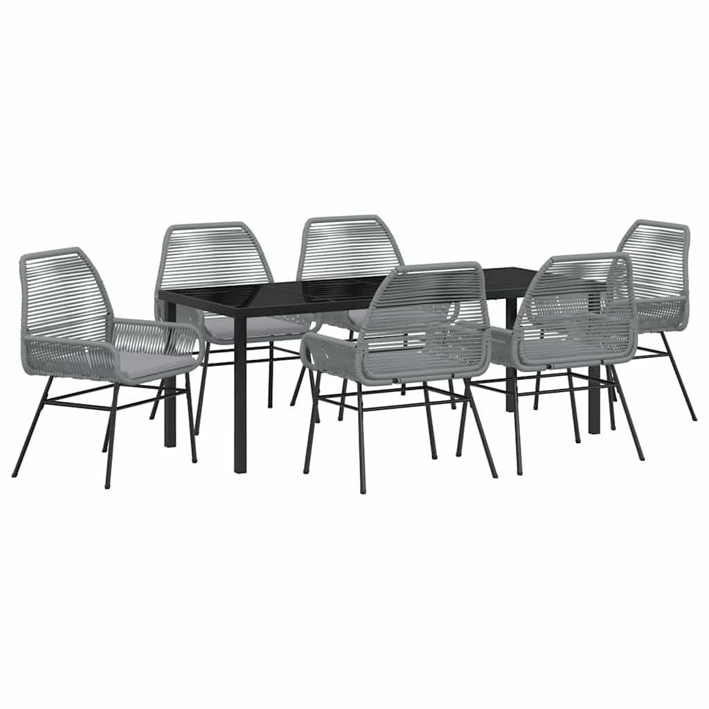 vidaXL Zestaw do jadalni w ogrodzie z poduszką 7 pcs Szary polirattan
