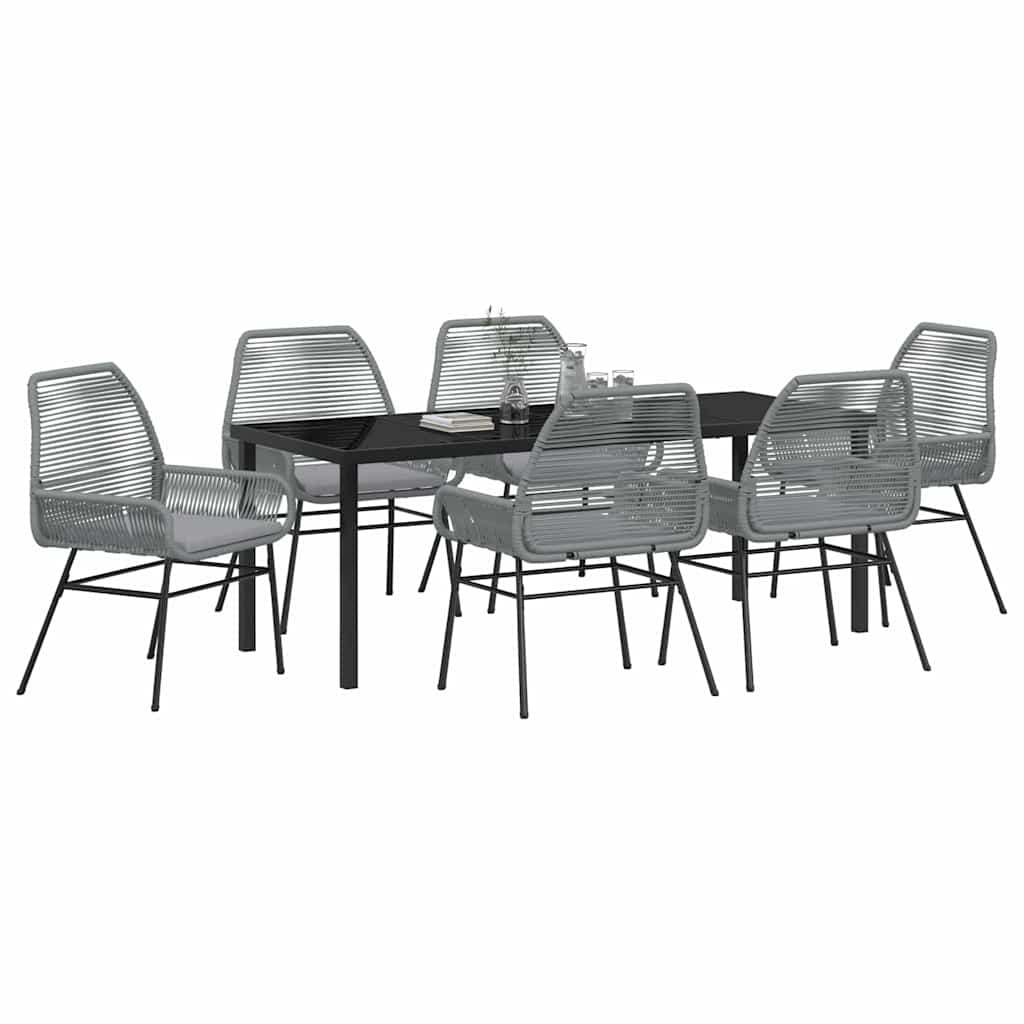 vidaXL Zestaw do jadalni w ogrodzie z poduszką 7 pcs Szary polirattan