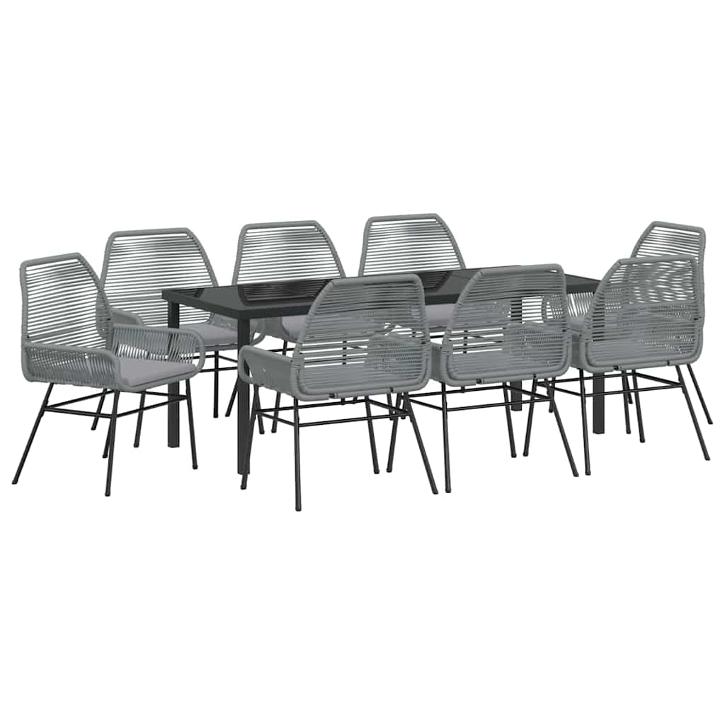 vidaXL Zestaw do jadalni w ogrodzie z poduszką 9 pcs Szary polirattan
